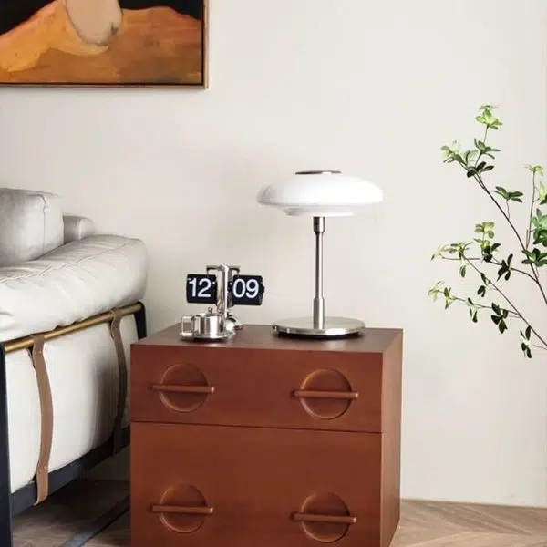 Contemporary Nordic Rectangular Solid Wood Nightstand 2-Drawer For Bedroom - Image 2