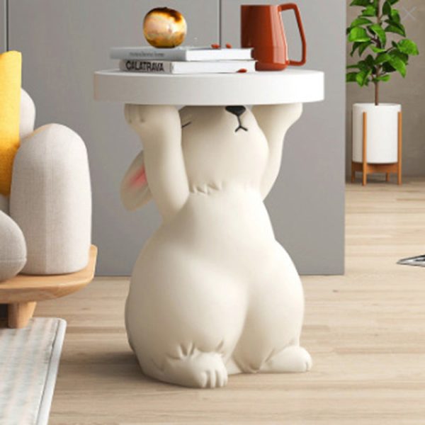 Modern Art Deco Round Rabbit Elephant Bear Fiberglass Resin End Table 1-Tray For Living Room - Image 5