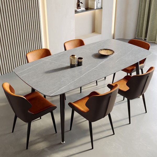 Contemporary Scandinavian Leather Carbon Steel Sponge Square Vein Lines Dining Chair Backrest For Dining Room - Image 16