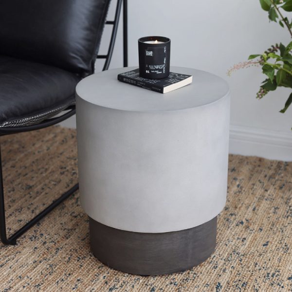 Contemporary Industrial Cylindrical Magnesium Oxide End Table For Living Room - Image 6