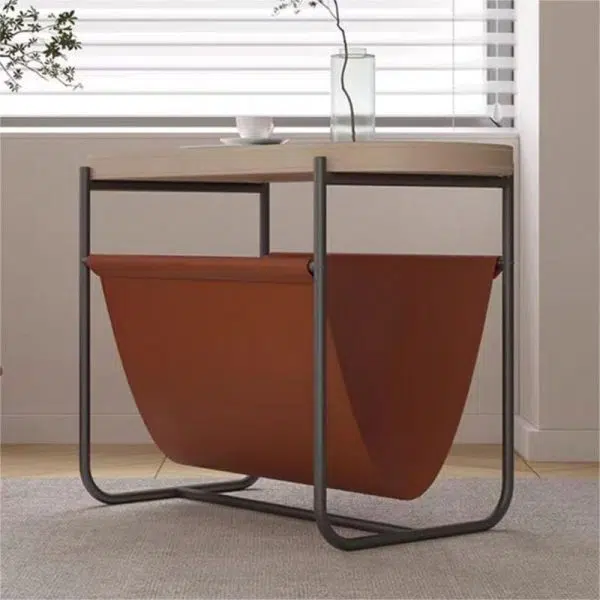 Contemporary Creative Side Oval Iron Leather Side Table 2-Tier For Living Room - Image 6