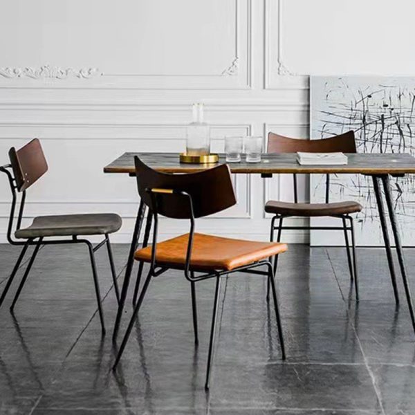 Contemporary Industrial Curved Square PU Leather Iron Dining Chair Backrest Armless For Dining Room - Image 10