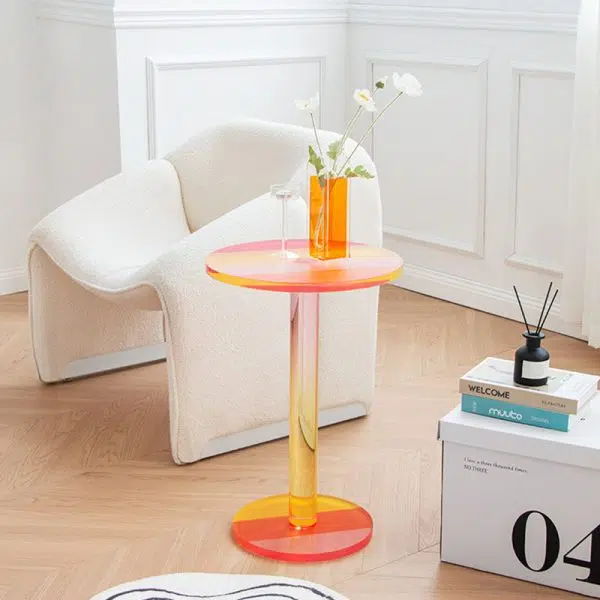 Contemporary Creative Round Column Marble Acrylic End Table 1-Tier For Living Room - Image 10