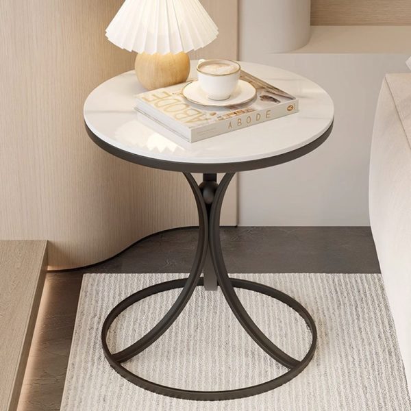 Contemporary Creative Round Rock Slab Iron End Table 1-Tier For Living Room - Image 17