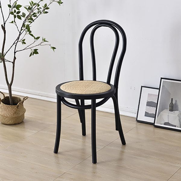 Traditional Vintage Round Wood Rattan Chair Backrest Armless For Living Room - Image 7