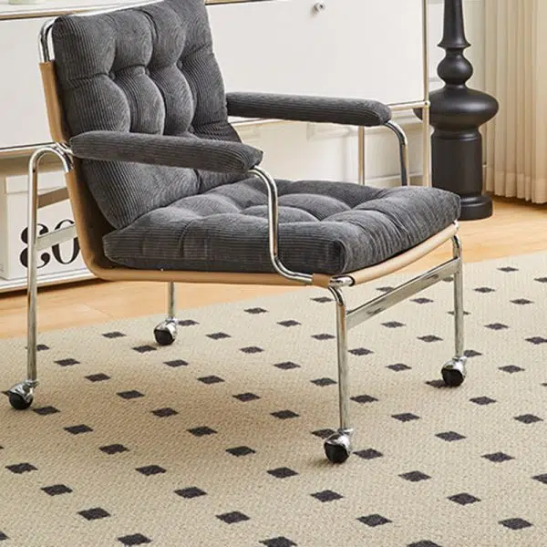 Contemporary Nordic Rectangular Checkered Upholstered Corduroy Leather Stainless Steel Accent Chair For Living Room - Image 15