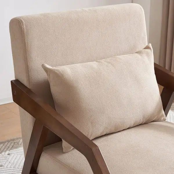 Contemporary Scandinavian Rectangular Fabric Wood Accent Chair Backrest Armrest For Living Room - Image 7