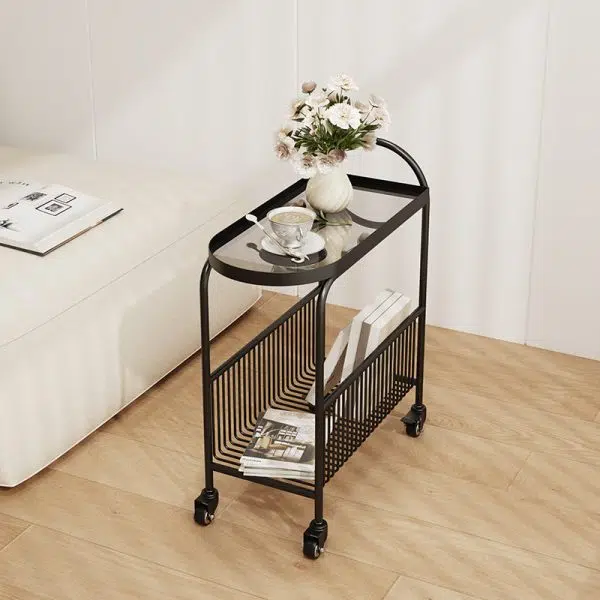 Contemporary Creative Rectangular Iron Glass End Table 2-Tier For Living Room - Image 9