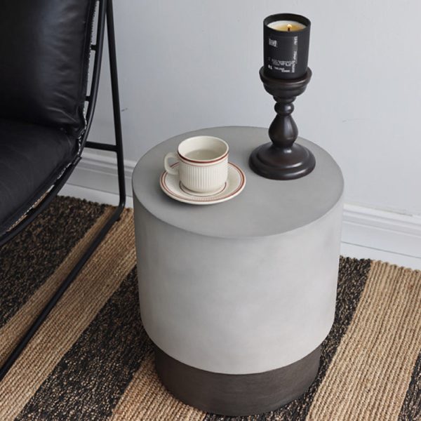 Contemporary Industrial Cylindrical Magnesium Oxide End Table For Living Room - Image 3