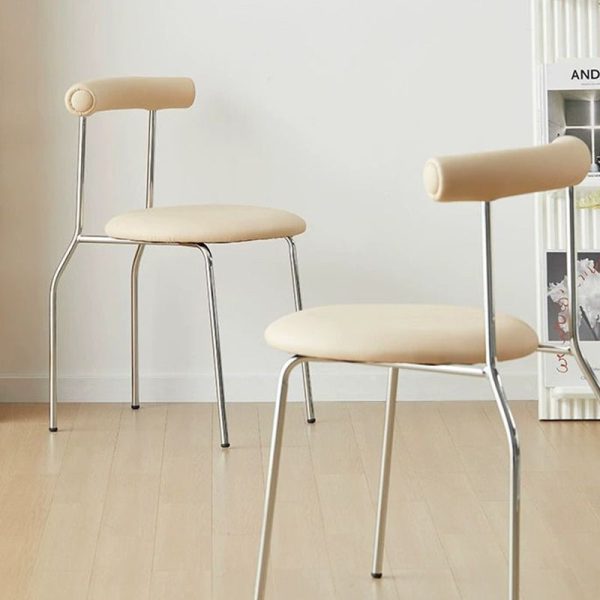 Contemporary Scandinavian Leather Metal Sponge Round Arc Dining Chair Backrest For Dining Room - Image 15