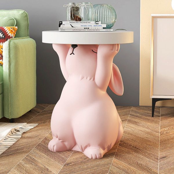 Modern Art Deco Round Rabbit Elephant Bear Fiberglass Resin End Table 1-Tray For Living Room - Image 25