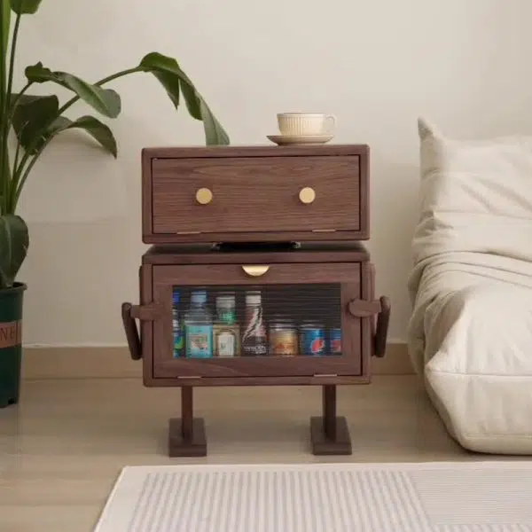 Contemporary Creative Kids Robot Rectangular Cubic Wood Nightstand Swivel 2-Cabinet For Bedroom - Image 9
