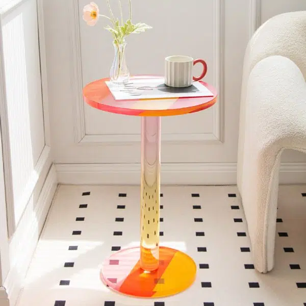 Contemporary Creative Round Column Marble Acrylic End Table 1-Tier For Living Room - Image 13