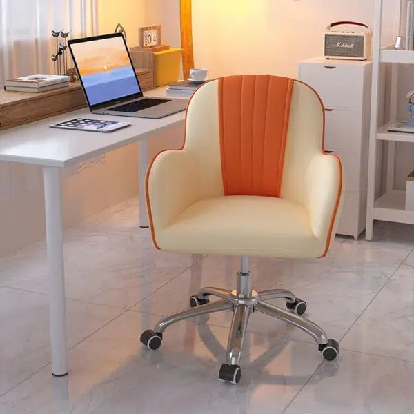 Contemporary Scandinavian Curve Square PU Leather Steel Nylon Desk Chair Backrest Arm For Home Office - Image 19
