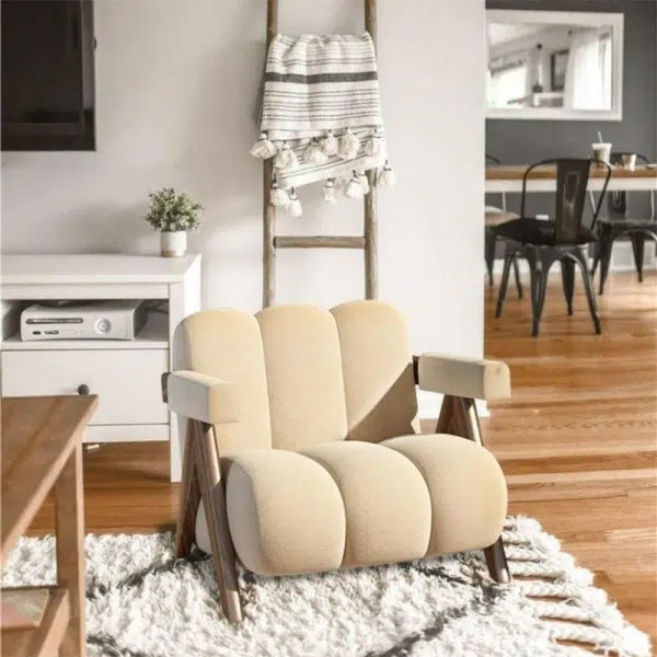 Contemporary Nordic Square Velvet Wood Sponge Accent Chair Backrest Armrest For Living Room - Image 9