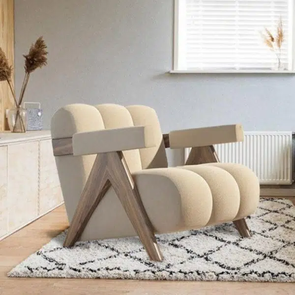 Contemporary Nordic Square Velvet Wood Sponge Accent Chair Backrest Armrest For Living Room - Image 10