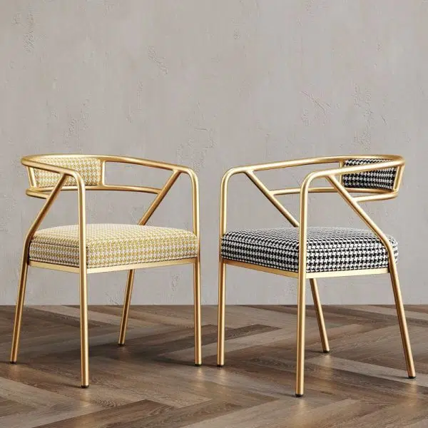 Contemporary Industrial Square Upholstered Suede Fabric Leather Iron Dining Chair Curved Backrest Armrest for Dining Room - Image 10