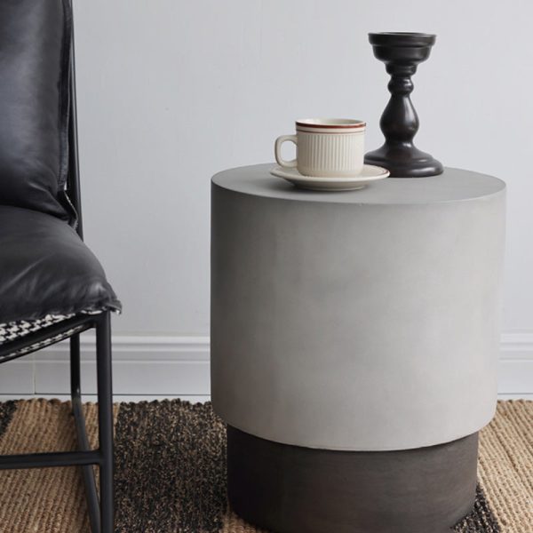 Contemporary Industrial Cylindrical Magnesium Oxide End Table For Living Room - Image 7