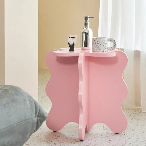 Contemporary Creative Wave Petal Wooden Fiberboard End Table For Living Room - Image 2