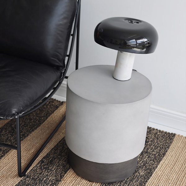 Contemporary Industrial Cylindrical Magnesium Oxide End Table For Living Room - Image 9