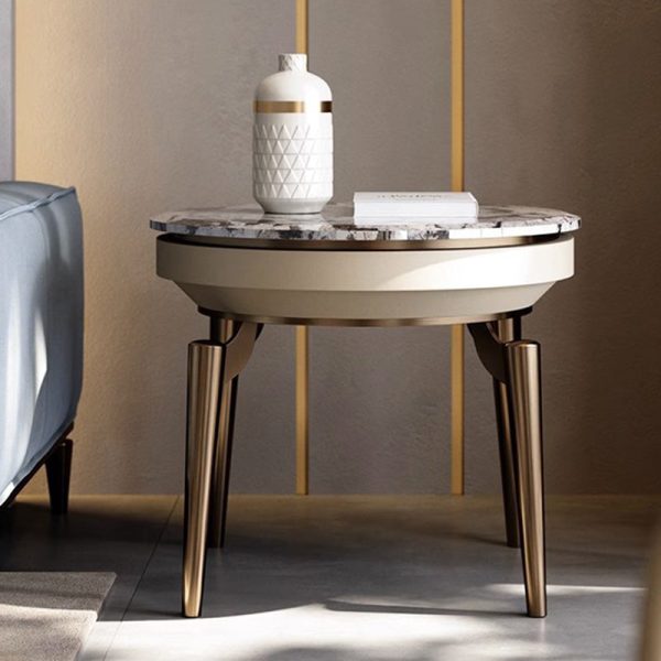 Contemporary Luxury Round Marble Stainless Steel End Table 1-Tier For Living Room - Image 2