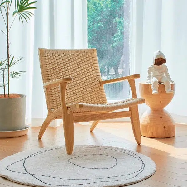 Contemporary Scandinavian Rectangular Wood Rattan Chair Backrest Armrest For Living Room - Image 11