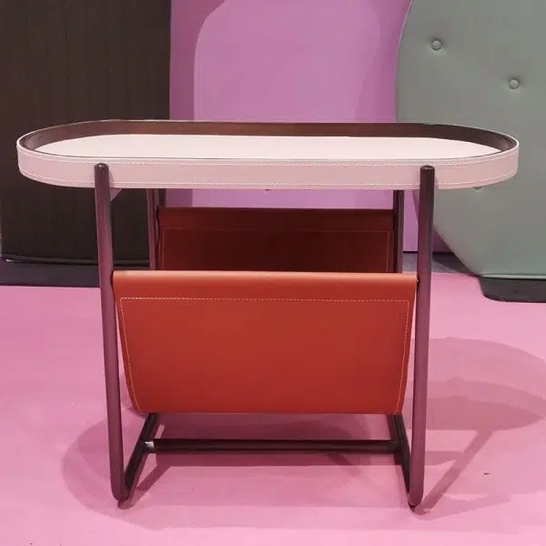 Contemporary Creative Side Oval Iron Leather Side Table 2-Tier For Living Room - Image 5