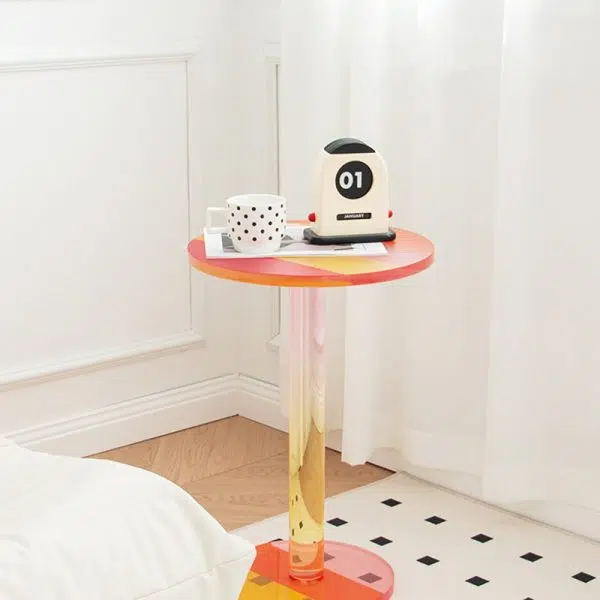 Contemporary Creative Round Column Marble Acrylic End Table 1-Tier For Living Room - Image 15