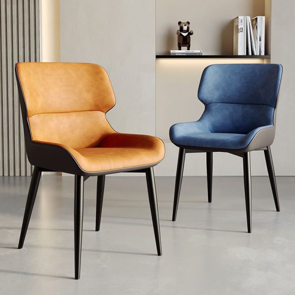 Contemporary Scandinavian Leather Carbon Steel Sponge Square Vein Lines Dining Chair Backrest For Dining Room - Image 12