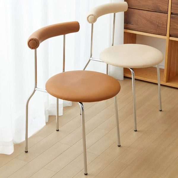 Contemporary Scandinavian Leather Metal Sponge Round Arc Dining Chair Backrest For Dining Room - Image 3