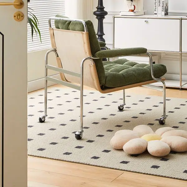 Contemporary Nordic Rectangular Checkered Upholstered Corduroy Leather Stainless Steel Accent Chair For Living Room - Image 16