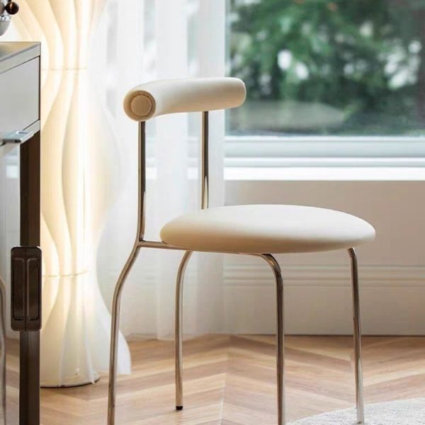 Contemporary Scandinavian Leather Metal Sponge Round Arc Dining Chair Backrest For Dining Room - Image 20