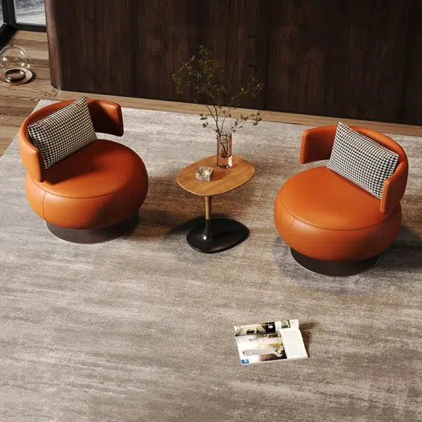 Contemporary Scandinavian Round Curved Leather Sponge Stainless Steel Accent Chair Backrest Rotatable For Living Room - Image 5