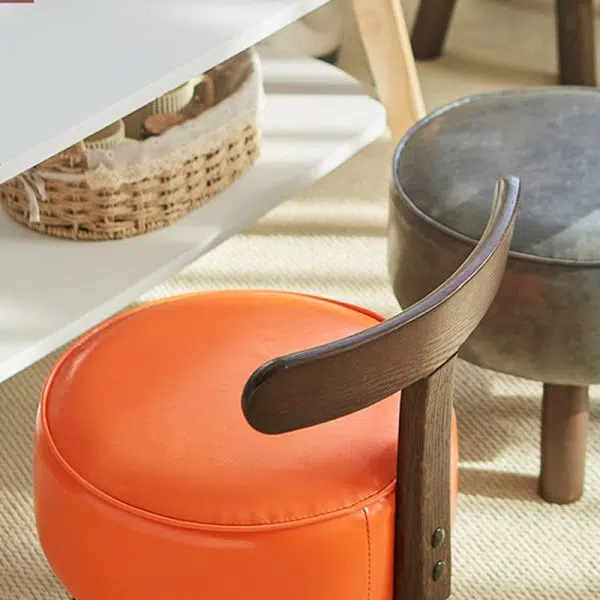 Contemporary Creative Round Wood PVC Footstool Backrest Armless For Living Room - Image 6