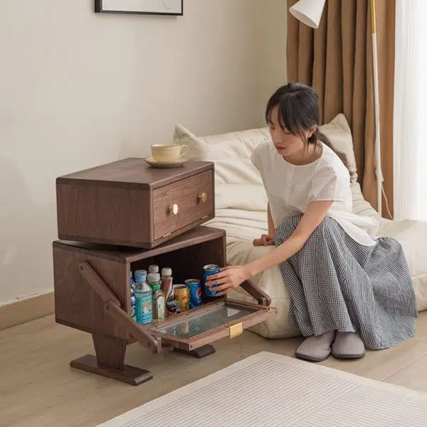 Contemporary Creative Kids Robot Rectangular Cubic Wood Nightstand Swivel 2-Cabinet For Bedroom - Image 11