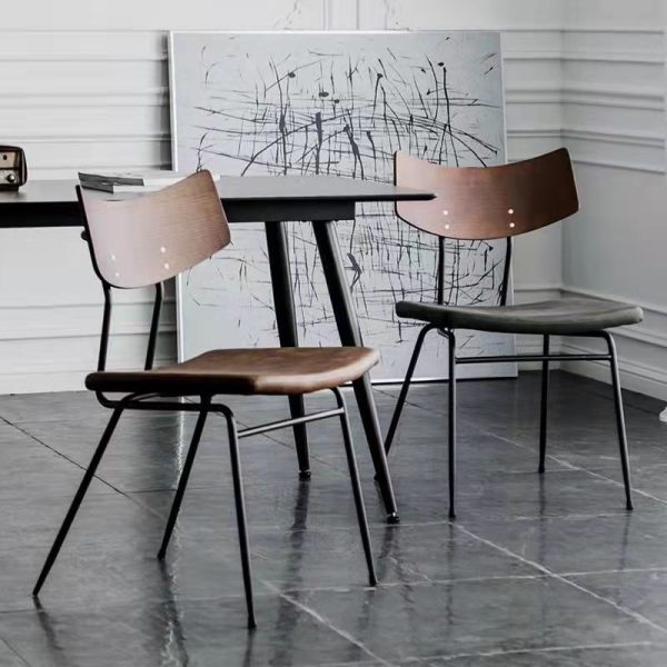 Contemporary Industrial Curved Square PU Leather Iron Dining Chair Backrest Armless For Dining Room - Image 13