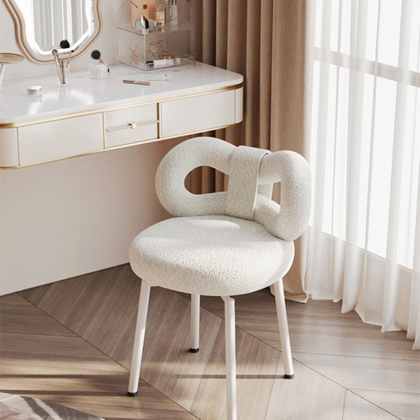 Contemporary Creative Round Upholstered Bow Lambswool Iron Vanity Stool Backrest For Bedroom - Image 12