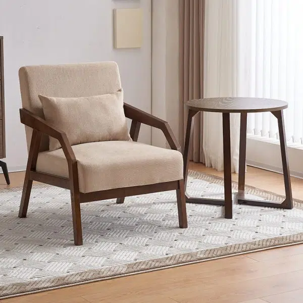 Contemporary Scandinavian Rectangular Fabric Wood Accent Chair Backrest Armrest For Living Room - Image 8