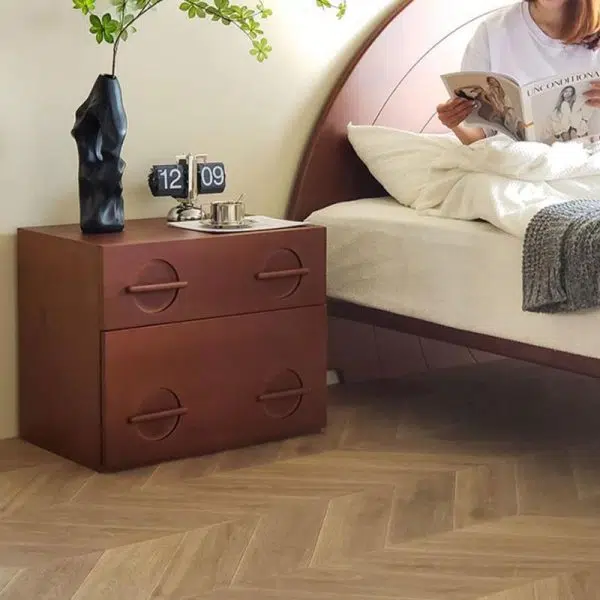 Contemporary Nordic Rectangular Solid Wood Nightstand 2-Drawer For Bedroom - Image 3