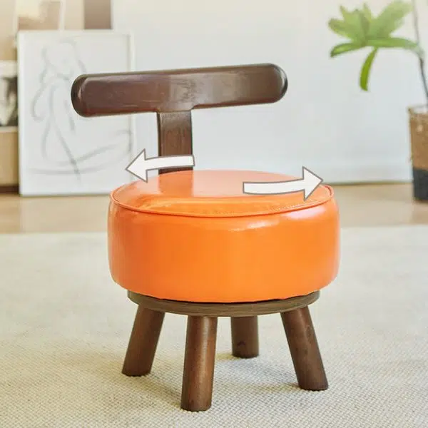 Contemporary Creative Round Wood PVC Footstool Backrest Armless For Living Room - Image 2