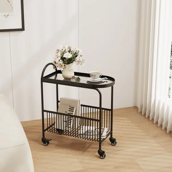 Contemporary Creative Rectangular Iron Glass End Table 2-Tier For Living Room - Image 11