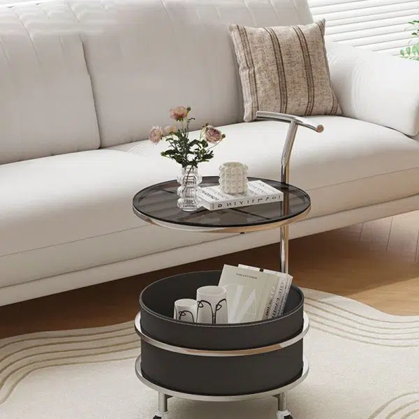 Contemporary Luxury Round Stainless Steel Glass End Table 2-Tier For Living Room - Image 2