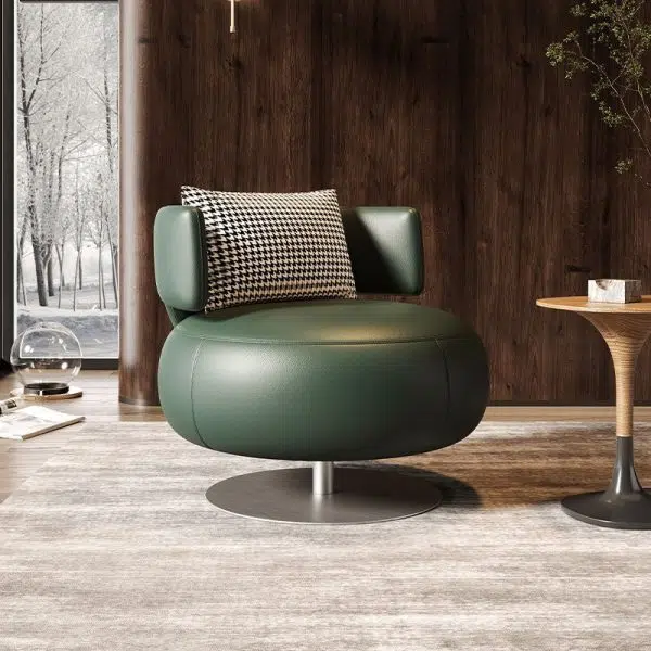 Contemporary Scandinavian Round Curved Leather Sponge Stainless Steel Accent Chair Backrest Rotatable For Living Room - Image 4