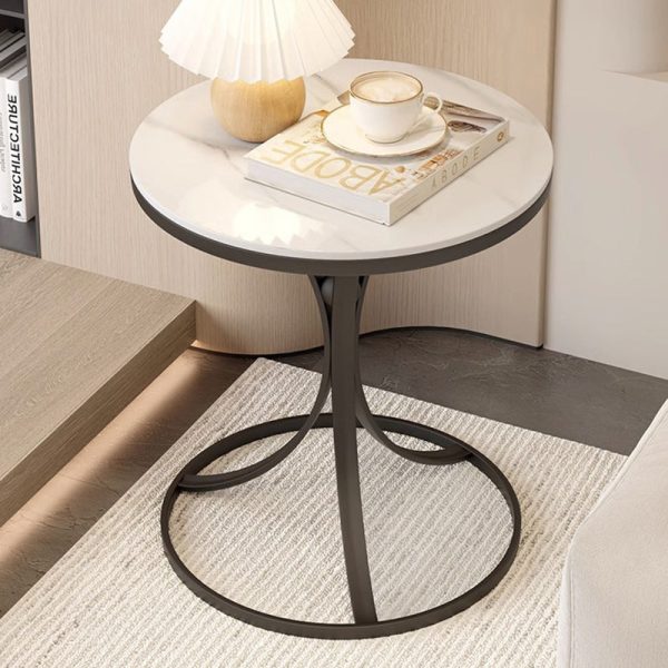 Contemporary Creative Round Rock Slab Iron End Table 1-Tier For Living Room - Image 19