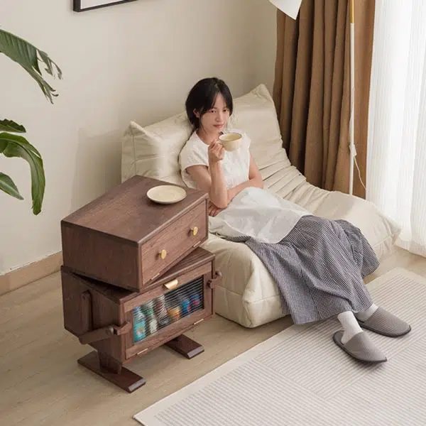 Contemporary Creative Kids Robot Rectangular Cubic Wood Nightstand Swivel 2-Cabinet For Bedroom - Image 13