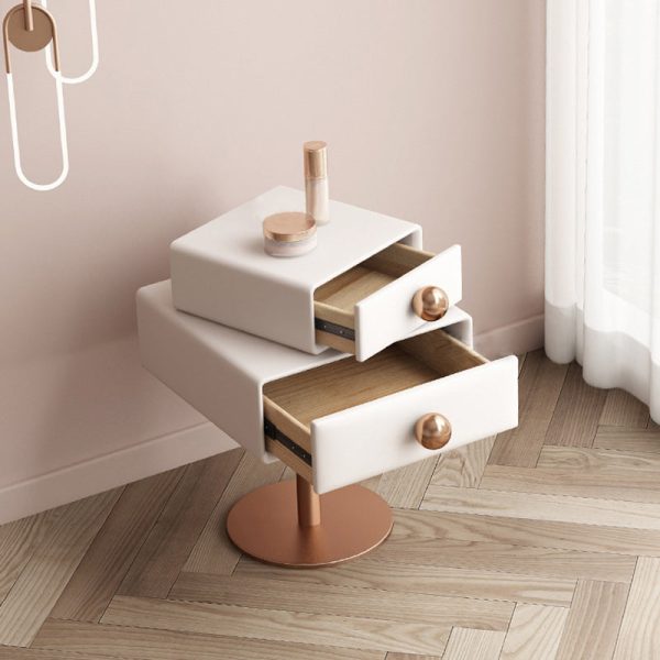 Contemporary Creative Orb Square Rotatable Stackable Wood Steel Nightstand 2-Drawer For Bedroom - Image 12