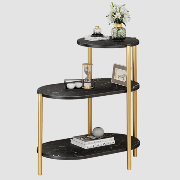 Contemporary Luxury Oval Iron Wood End Table 3-Tier For Living Room - Image 6