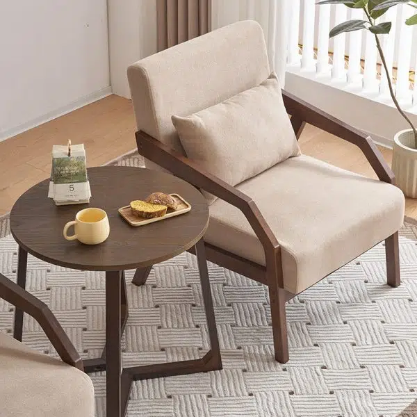 Contemporary Scandinavian Rectangular Fabric Wood Accent Chair Backrest Armrest For Living Room - Image 9