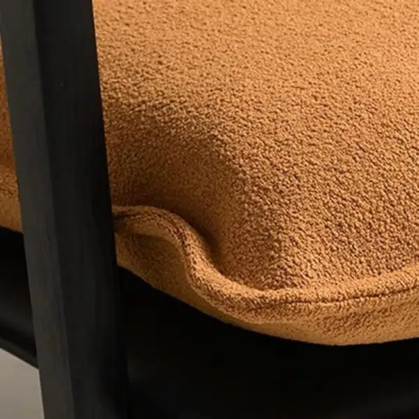 Contemporary Retro Rectangular Curved Upholstered Wood Lambswool Fabric Accent Chair Backrest Armrest For Living Room - Image 6