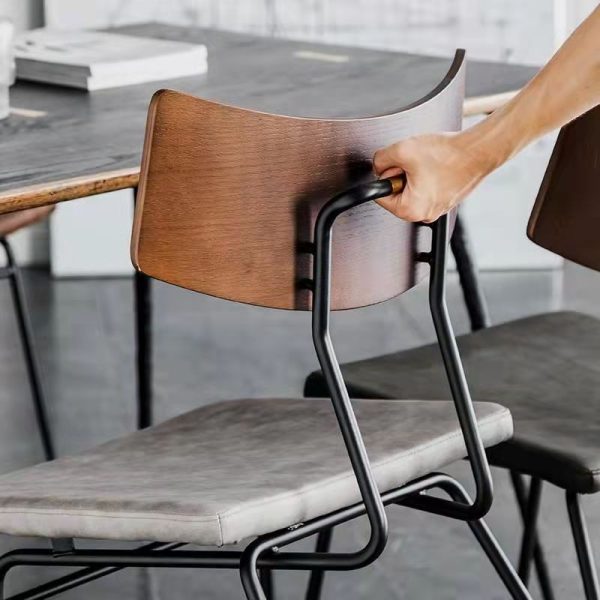 Contemporary Industrial Curved Square PU Leather Iron Dining Chair Backrest Armless For Dining Room - Image 8